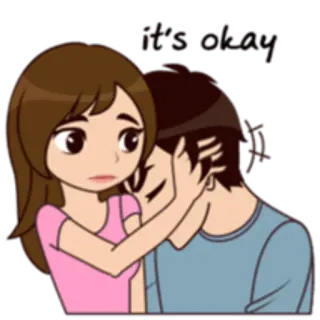 😔 couple, dessin animé, câlin, amour, émotions, affection telegram sticker