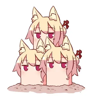 🦊 garota anime, orelhas de raposa, fofa, sonolenta, chibi, personagem, arte digital telegram sticker