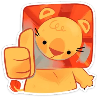 👍 lew, kciuk w górę, zwierzę, słodki, kreskówka, naklejka, pozytywny whatsapp sticker