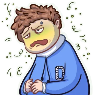🤢 sakit, mual, tidak enak badan, kartun, emoji, sakit, sakit perut whatsapp sticker