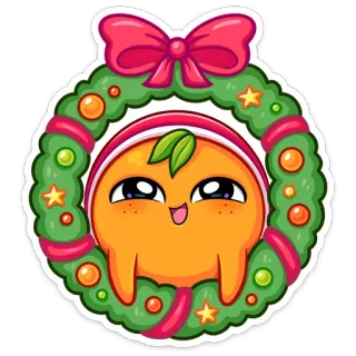 ☺️ orange, mignon, couronne, noël, fêtes, dessin animé, kawaii telegram sticker