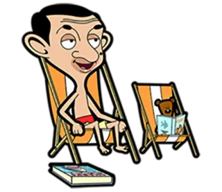 🤤 Mr. Bean Dessin animé, Mr. Bean, Plage, Été, Détente, Ours en peluche, Vacances telegram sticker