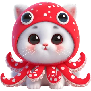 😳 cat, octopus, cute, animal, cartoon, kitten, kawaii telegram sticker