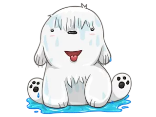☔ cartoon, dier, wit, hond, schattig, zweet, tong, zittend telegram sticker