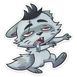 🤤 Zombie, Katze, Untoter, Monster, Cartoon, Aufkleber telegram sticker