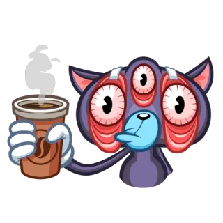 ☕️ quái vật, cà phê, kiệt sức, mệt mỏi, hoạt hình, người ngoài hành tinh telegram sticker