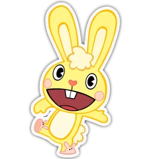 😄 Cuddles Happy Tree Friends 漫画, ウサギ, 可愛い, 黄色, Happy Tree Friends telegram sticker