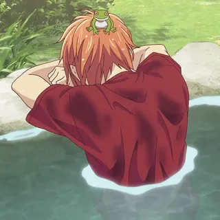 🐱 anime, frog, relaxing, red shirt, nature, orange hair telegram sticker