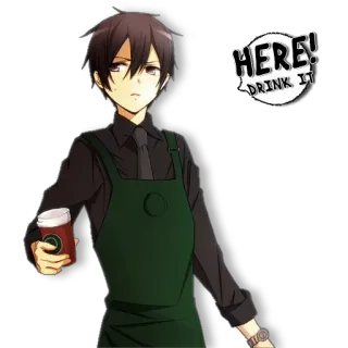 ☕ HERE! DRINK IT coffee, drink, starbucks, anime telegram sticker