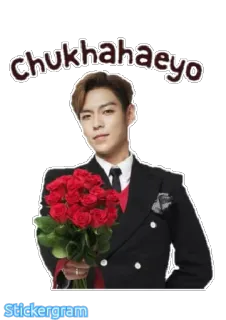 👏 Chukhahaeyo coreano, congratulazioni, rose, uomo whatsapp sticker