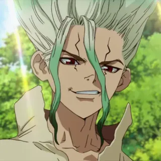 🔬 Ishigami Senku Dr. Stone аниме, наука, главный герой, зеленые волосы, серьезный whatsapp sticker