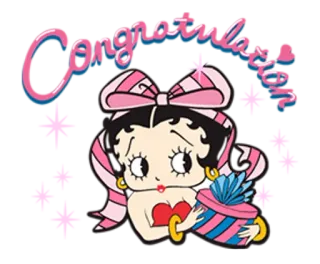 🎁 Betty Boop Congratulation 만화, 축하, 선물, 리본, 여자 telegram sticker