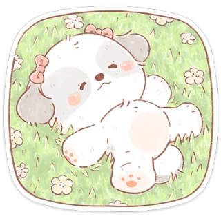 ☺️ anak anjing, anjing, imut, kartun, hewan, rumput, bunga telegram sticker