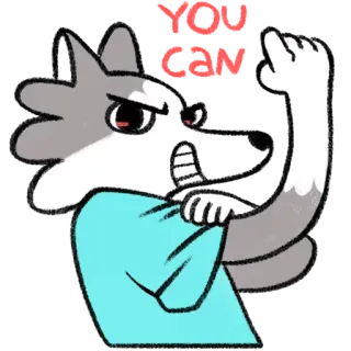 💪 lobo, animal, dibujo animado, ilustración, personaje, puño levantado telegram sticker