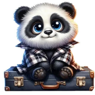 🐦 panda, animal, lindo, viajes, maleta, dibujos animados whatsapp sticker
