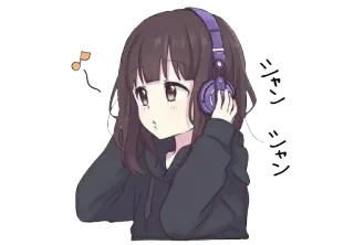🎼 シャン Anime, Mädchen, Kopfhörer, Musik, Süß whatsapp sticker
