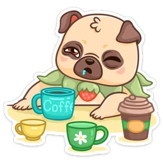 ☕️ Coffee 퍼그, 개, 커피, 피곤, 귀여운, 동물 telegram sticker