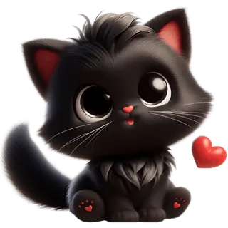 🥹 gato, gatinho, fofo, gato preto, coração, animal whatsapp sticker