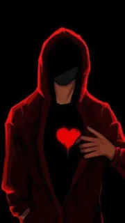 😒 hoodie, red, heart, dark, anonymous, shadow, figure telegram sticker