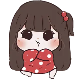 ☀️ Kartun, Lucu, Gadis, Gaun merah, Chibi whatsapp sticker