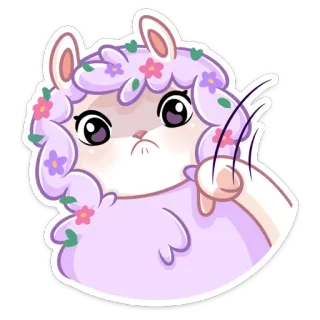😕 lama, carino, animale, cartone animato, viola, fiori, alpaca whatsapp sticker