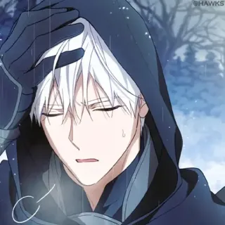 🖤 Anime, Manga, Sweat à capuche, Cheveux blancs, Pleurs, Triste telegram sticker