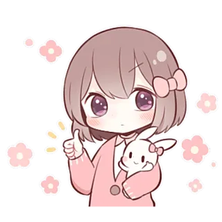 👍 cute, cartoon, anime, girl, kawaii, bunny, flowers telegram sticker