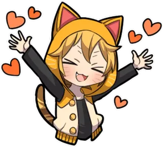 💛 고양이, 애니메이션, 카와이, 귀여운, 하트, 스티커, 만화 telegram sticker