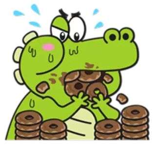 🐊 漫画, ワニ, 動物, 可愛い, ドーナツ, 食べ物, デザート, 食べる telegram sticker