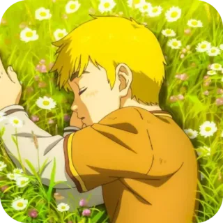 👍 chłopak, anime, kwiaty, pole, leżący, spokojny, śpiący telegram sticker