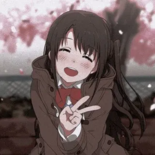 💛 Anime, Ragazza, Segno di pace, Kawaii, Carino telegram sticker