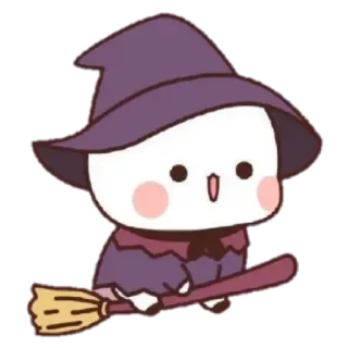 🐼 ведьма, мультфильм, хэллоуин, магия, метла, милый, очаровательный telegram sticker