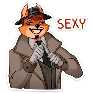 😎 SEXY antropomórfico, raposa, chapéu, gabardine, desenho animado telegram sticker
