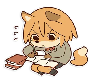 😥 动漫, 狐狸, 学习, 书, 可爱, 生气, 学生 telegram sticker