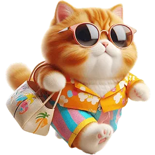 🏃‍♂ mèo, bãi biển, mùa hè, kỳ nghỉ, động vật, kính râm, dễ thương, hoạt hình telegram sticker