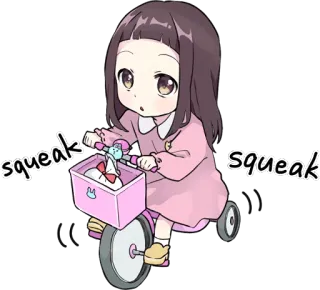 🛴 squeak squeak Desenho animado, Anime, Bonito, Menina, Triciclo, Kawaii, Criança, Andando telegram sticker