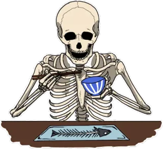 😋 โครงกระดูก, กิน, ปลา, กระดูก, อาหาร telegram sticker