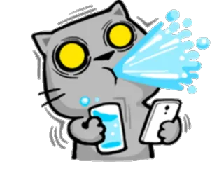😬 Katze, Cartoon, Lustig, Trinken, Schockiert, Wasser telegram sticker