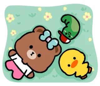 ⭐ 만화, 곰, 오리, 귀여운, 꽃, 기발한, 동물, 자연 telegram sticker