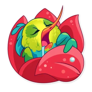 💤 vogel, kolibrie, bloem, schattig, slapen, cartoon, natuur telegram sticker