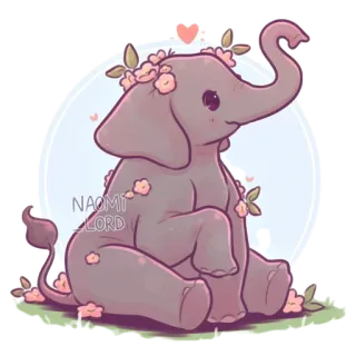 🐘 NAOMI LORD elephant, cute, kawaii, animal, flowers, cartoon telegram sticker