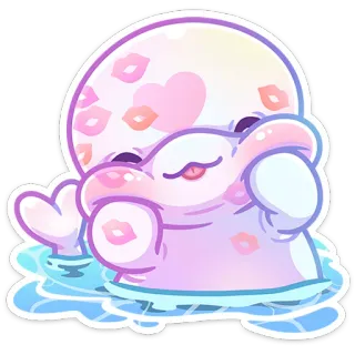 😊 polpo, carino, bacio, amore, cartone animato, acqua, animale, creatura marina telegram sticker
