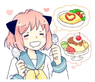 🤤 Anya Forger Spy x Family Anime, Cartone animato, Cibo, Carino, Ragazza, Dolce, Affamato whatsapp sticker