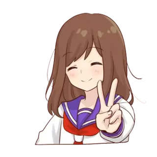 ✌️ Ragazza anime, Segno di pace, Cartone animato, Carino, Kawaii telegram sticker