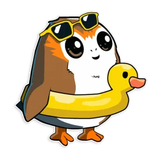 🌊 Porg Star Wars 波格鸟, 星球大战, 可爱, 太阳镜, 鸭子泳圈, 鸟, 夏天 whatsapp sticker