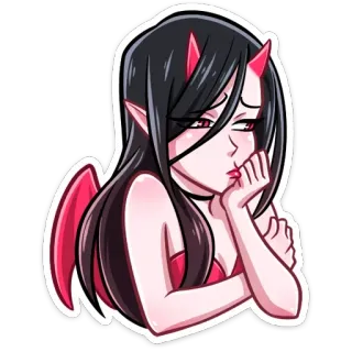 😣 quỷ, cô gái, anime, ác quỷ, đôi cánh, sừng whatsapp sticker