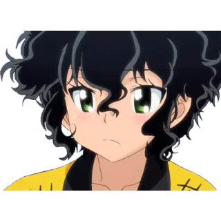 😕 Anime, Personagem, cabelo preto, expressão, desenho animado, ilustração telegram sticker