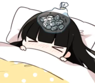 🤒 anime, sick, bed, ice pack, kawaii whatsapp sticker