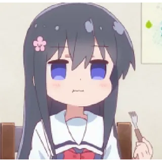 🙄 anime, girl, fork, eating, cute, cartoon telegram sticker