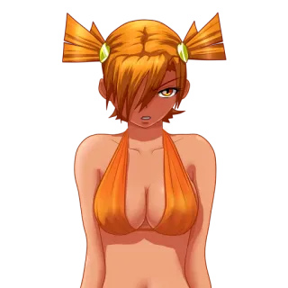 👿 chica anime, dibujos animados, pelo naranja, bikini, sexy telegram sticker